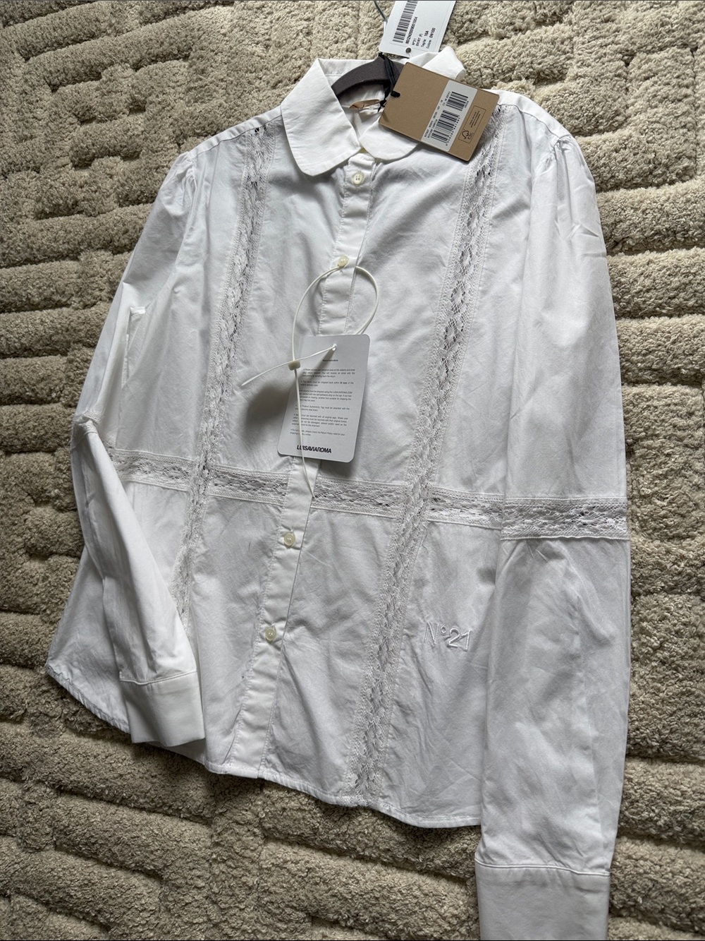 No. 21 White Girls' Button-Up Shirt with Lace Panels